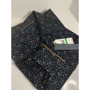 NWT Perry Ellis Button-Up Long Sleeve Shirt Men's L  Black Floral Print